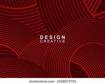 Abstract red glowing geometric lines on dark red background. Modern shiny red circle lines pattern. Futuristic technology concept, perfect for covers, posters, banners, brochures, websites, etc.