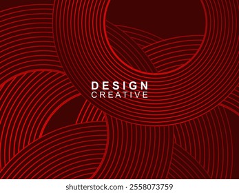 Abstract red glowing geometric lines on dark red background. Modern shiny red circle lines pattern. Futuristic technology concept, perfect for covers, posters, banners, brochures, websites, etc.