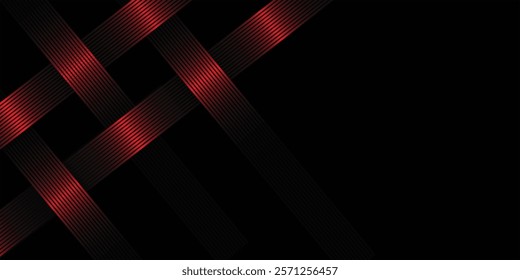 Abstract red glowing geometric lines on dark red background. Modern shiny red circle lines pattern. Futuristic technology concept. Suit for cover, poster,