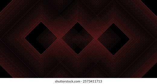 Abstract red glowing geometric lines on black background. Modern shiny red diagonal rounded lines graphic design.