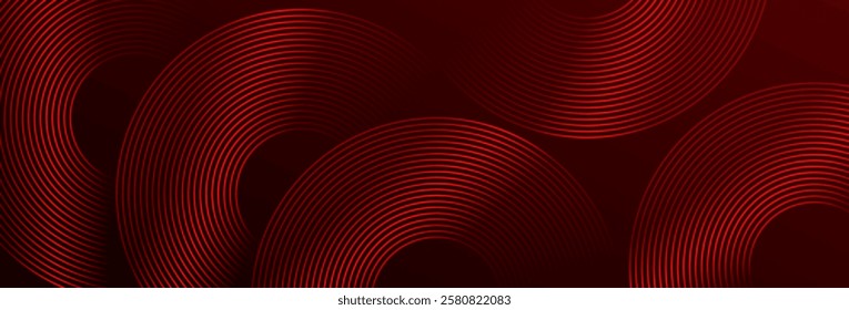 Abstract red glowing geometric lines on black background. Modern shiny red diagonal rounded lines graphic design. Futuristic concept. Suit for poster, banner, brochure, cover, presentation, website