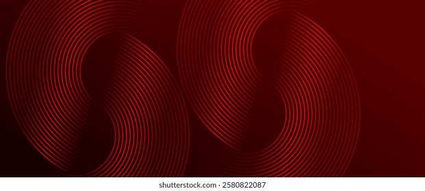 Abstract red glowing geometric lines on black background. Modern shiny red diagonal rounded lines graphic design. Futuristic concept. Suit for poster, banner, brochure, cover, presentation, website