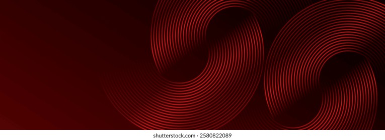 Abstract red glowing geometric lines on black background. Modern shiny red diagonal rounded lines graphic design. Futuristic concept. Suit for poster, banner, brochure, cover, presentation, website