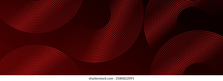 Abstract red glowing geometric lines on black background. Modern shiny red diagonal rounded lines graphic design. Futuristic concept. Suit for poster, banner, brochure, cover, presentation, website