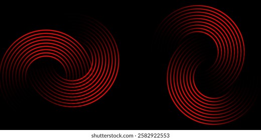 Abstract red glowing geometric lines on black background. Suit for cover, banner, brochure etc.