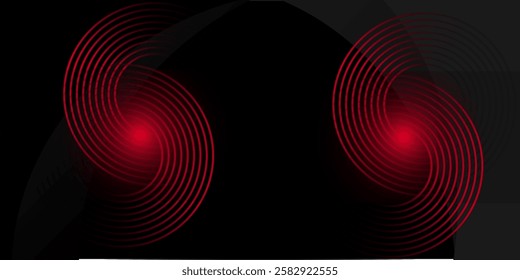 Abstract red glowing geometric lines on black background. Suit for cover, banner, brochure etc.