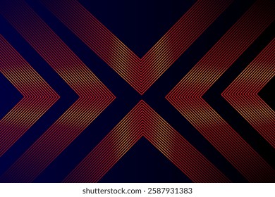 Abstract red glowing geometric lines on black background. Modern gold diagonal rounded lines pattern. Horizontal banner template. Vector illustration.