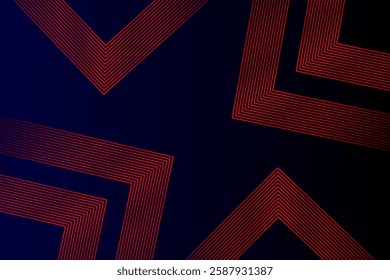 Abstract red glowing geometric lines on black background. Modern gold diagonal rounded lines pattern. Horizontal banner template. Vector illustration.