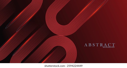 Abstract red glowing geometric lines on black background. Modern shiny red diagonal rounded lines graphic design.
