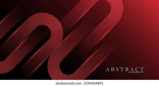 Abstract red glowing geometric lines on black background. Modern shiny red diagonal rounded lines graphic design