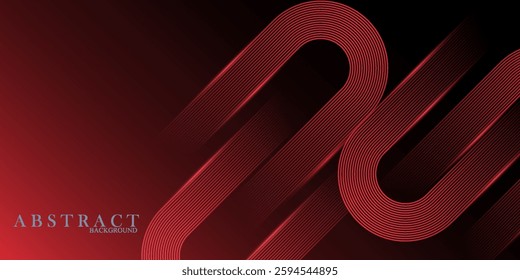 Abstract red glowing geometric lines on black background. Modern shiny red diagonal rounded lines graphic design.