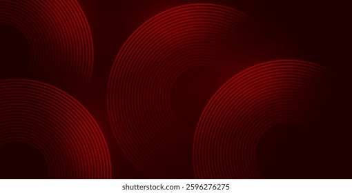 Abstract red glowing geometric lines on a dark red background. Modern shiny red diagonal rounded lines design. Futuristic concept for posters, banners, brochures, covers, presentations, and websites.