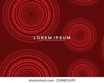 Abstract red glowing geometric lines on dark red background. Modern shiny red circle lines pattern. Futuristic technology concept, perfect for covers, posters, banners, brochures, websites, etc.	