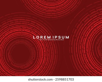Abstract red glowing geometric lines on dark red background. Modern shiny red circle lines pattern. Futuristic technology concept, perfect for covers, posters, banners, brochures, websites, etc.	