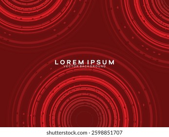 Abstract red glowing geometric lines on dark red background. Modern shiny red circle lines pattern. Futuristic technology concept, perfect for covers, posters, banners, brochures, websites, etc.	
