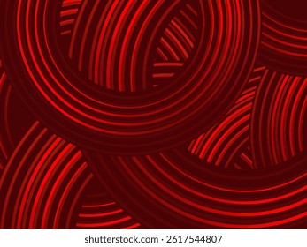 Abstract red glowing geometric lines on dark red background. Modern shiny red circle lines pattern. Futuristic technology concept, perfect for covers, posters, banners, brochures, websites, etc.	
