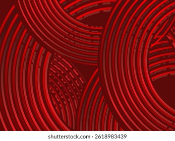 Abstract red glowing geometric lines on dark red background. Modern shiny red circle lines pattern. Futuristic technology concept, perfect for covers, posters, banners, brochures, websites, etc.	
