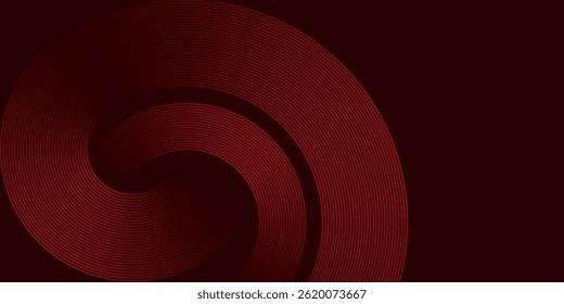Abstractas líneas geométricas brillantes rojas sobre fondo púrpura oscuro. Moderno patrón de líneas de círculo rojo brillante. Concepto de tecnología futurista. Traje para la cubierta, cartel, Anuncio, folleto, cabecera, Sitio web