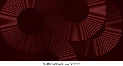 Abstrakte rot leuchtende geometrische Linien auf dunkelviolettem Hintergrund. Modernes glänzendes rotes Kreislinienmuster. Futuristisches Technologiekonzept. Anzug für Cover, Poster, Banner, Broschüre, Header, Website eps.10