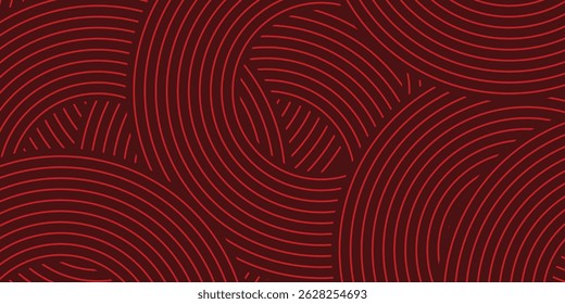 Abstract red glowing geometric lines on dark red background. Modern shiny red circle lines pattern. Futuristic technology concept, perfect for covers, posters, banners, brochures, websites, etc.
