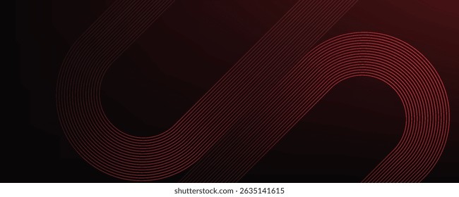 Abstract red glowing geometric lines on black background. Modern shiny red diagonal rounded lines graphic design.