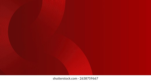 Abstract red glowing geometric lines on dark red background. Modern shiny red circle lines pattern. Futuristic technology concept