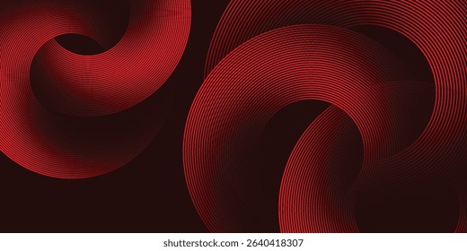 Abstract red glowing geometric lines on black background. Modern shiny red diagonal rounded lines graphic design. Futuristic concept. Suit for poster, banner, brochure, cover, presentation, website
