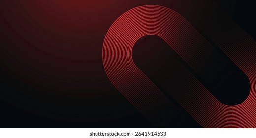 Abstract red glowing geometric lines on black background. Modern shiny red diagonal rounded lines graphic design.