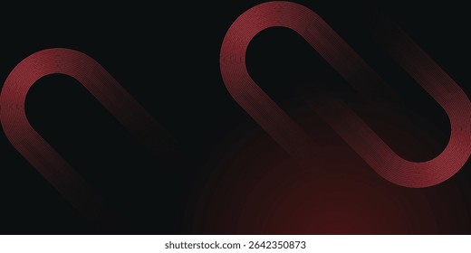 Abstract red glowing geometric lines on black background. Modern shiny red diagonal rounded lines graphic design. presentation