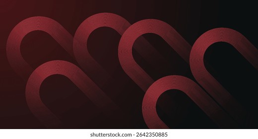 Abstract red glowing geometric lines on black background. Modern shiny red diagonal rounded lines graphic design. poster
