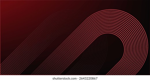 Abstract red glowing geometric lines on black background. Modern shiny red diagonal rounded lines graphic design.