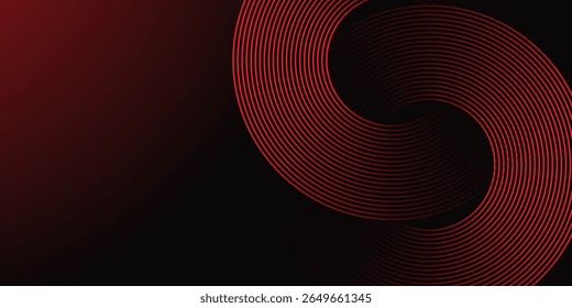 Abstract red glowing geometric lines on black background. Modern shiny red diagonal rounded lines graphic design.
