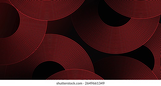 Abstractas líneas geométricas brillantes rojas sobre fondo negro. Moderno Diseño gráfico de líneas redondeadas diagonales rojas brillantes.

