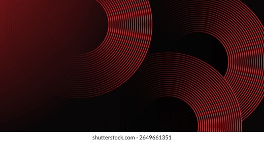 Abstract red glowing geometric lines on black background. Modern shiny red diagonal rounded lines graphic design.

