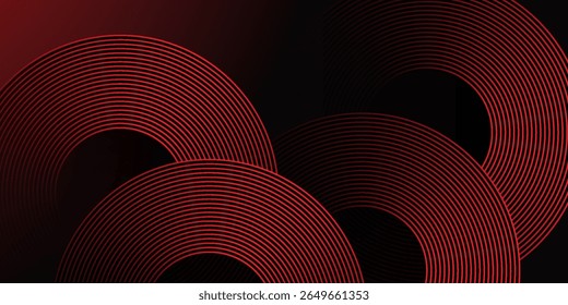 Abstract red glowing geometric lines on black background. Modern shiny red diagonal rounded lines graphic design.
