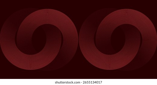Abstractas líneas geométricas brillantes rojas sobre fondo púrpura oscuro. Moderno patrón de líneas de círculo rojo brillante. eps 10