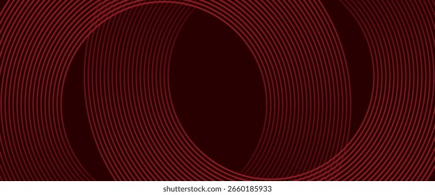 Abstract red glowing geometric lines on dark purple background. Modern shiny red circle lines pattern. Futuristic technology concept. Suit for cover, poster, banner, brochure, header, website