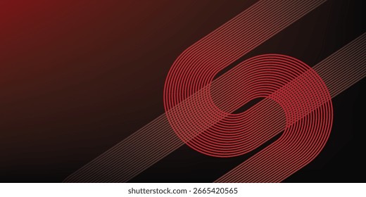 Abstractas líneas geométricas brillantes rojas sobre fondo negro. Moderno Diseño gráfico de líneas redondeadas diagonales rojas brillantes.