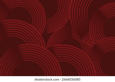 Abstract red glowing geometric lines on dark red background. Modern shiny red circle lines pattern. Futuristic technology concept, perfect for covers, posters, banners, brochures, websites, etc.