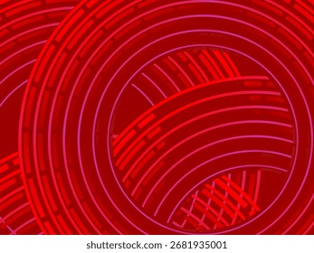 Líneas geométricas brillantes rojas Abstractas sobre fondo rojo oscuro. Moderno patrón de líneas de círculo rojo brillante. Concepto de tecnología futurista, perfecto para cubiertas, carteles, Anuncios, folletos, Sitios web, etc.