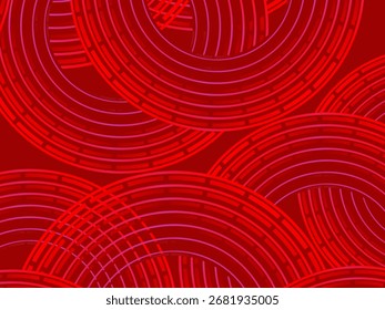 Líneas geométricas brillantes rojas Abstractas sobre fondo rojo oscuro. Moderno patrón de líneas de círculo rojo brillante. Concepto de tecnología futurista, perfecto para cubiertas, carteles, Anuncios, folletos, Sitios web, etc.