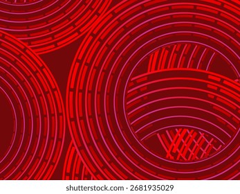 Líneas geométricas brillantes rojas Abstractas sobre fondo rojo oscuro. Moderno patrón de líneas de círculo rojo brillante. Concepto de tecnología futurista, perfecto para cubiertas, carteles, Anuncios, folletos, Sitios web, etc.