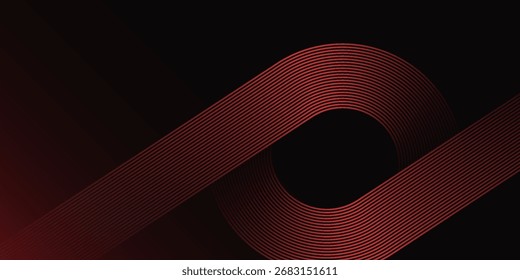 Abstract red glowing geometric lines on black background. Modern shiny red diagonal rounded lines graphic design. Eps10
