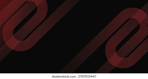 Abstractas líneas geométricas brillantes rojas sobre fondo negro. Moderno Diseño gráfico de líneas redondeadas diagonales rojas brillantes.