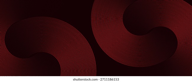 Linhas geométricas brilhantes em vermelho abstrato sobre fundo roxo escuro. Moderno padrão de linhas de círculo vermelho brilhante. Conceito de tecnologia futurista. Terno para capa, cartaz, banner, brochura, cabeçalho, site eps.10

