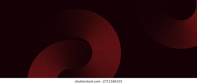Abstract red glowing geometric lines on dark purple background. Modern shiny red circle lines pattern. Futuristic technology concept.