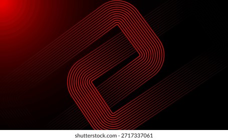 Linhas geométricas brilhantes em vermelho abstrato sobre fundo preto. Padrão de linhas arredondadas diagonais de ouro moderno. Modelo de banner horizontal. Ilustração vetorial.