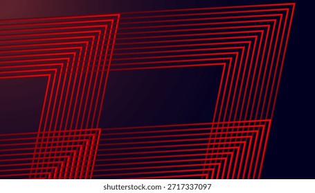 Abstract red glowing geometric lines on black background. Modern gold diagonal rounded lines pattern. Horizontal banner template. Vector illustration.