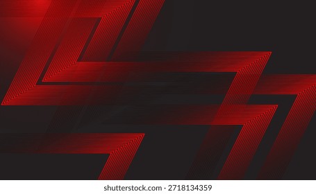 Abstract red glowing geometric lines on black background. Modern gold diagonal rounded lines pattern. Horizontal banner template. Vector illustration.