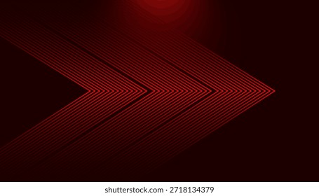 Abstractas líneas geométricas brillantes rojas sobre fondo negro. Moderno patrón de líneas redondeadas diagonales doradas. Plantilla Horizontal de Anuncio. Ilustración vectorial.